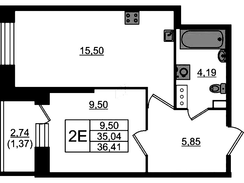 1-комнатная квартира 36.41 м², 2/23 эт., ЖК «Живи! В Рыбацком»